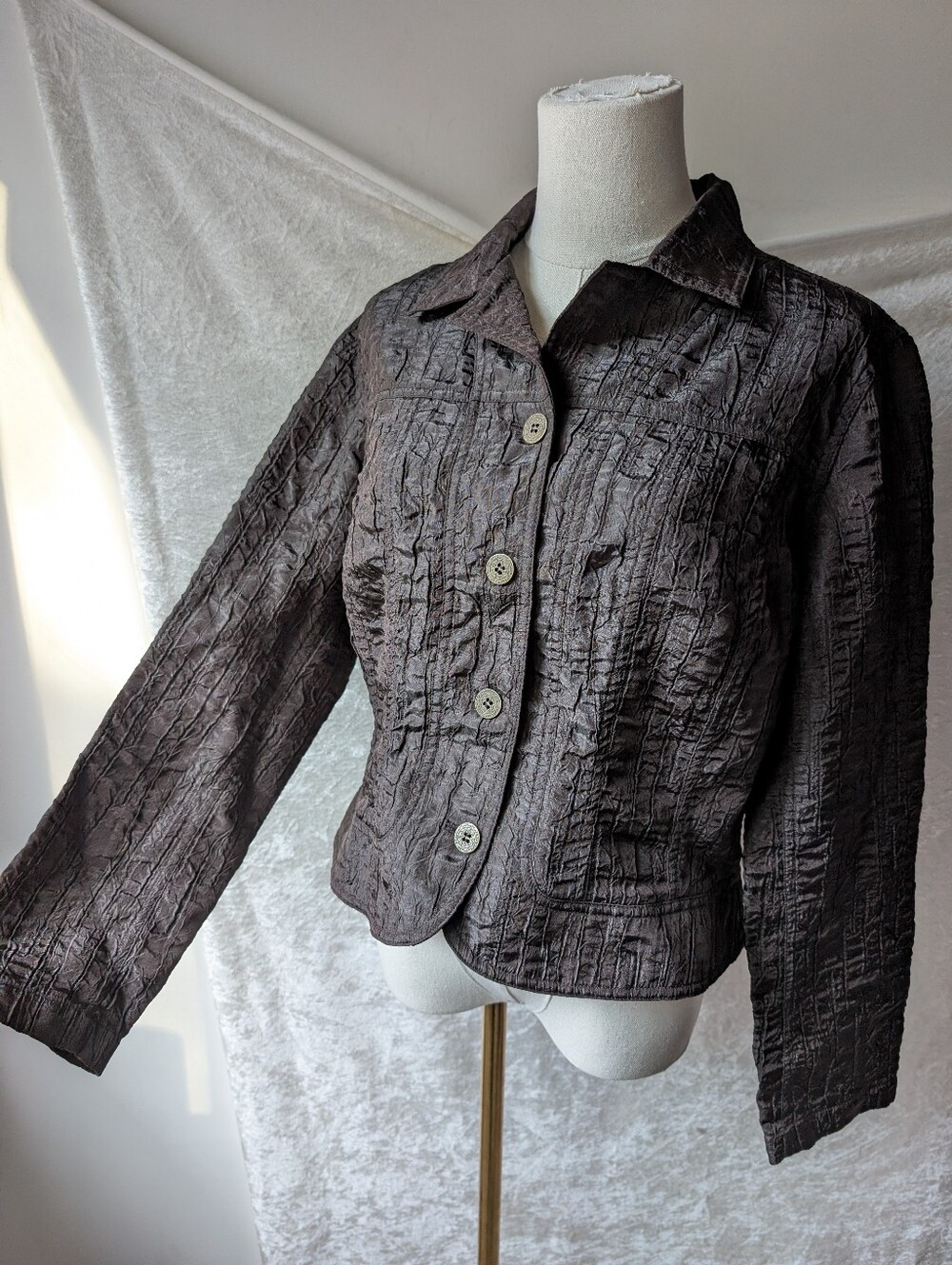 Chicos Textured Blazer Brass Metal Buttons Nwot